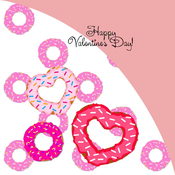 День Святого Валентина Серце Пончик Вітальних Листівок Векторні Фону — стоковий вектор