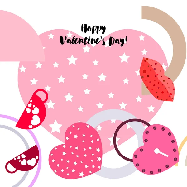 Día San Valentín Taza Cerradura Labios Corazón Vector Fondo — Vector de stock