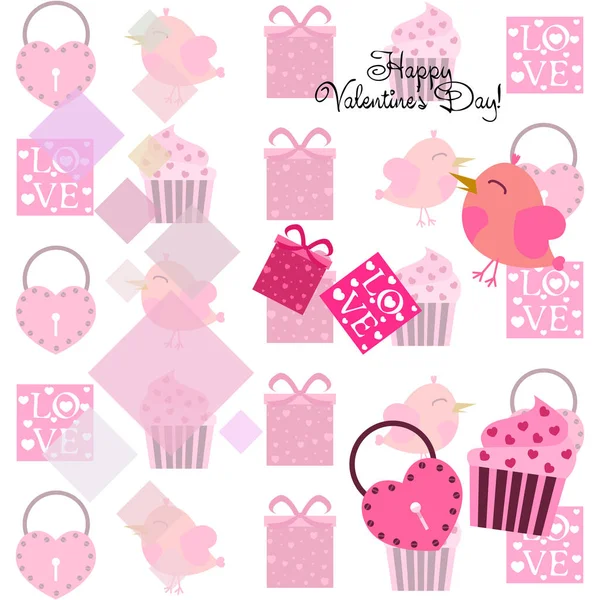 Set Celebratory Elements Valentine Day Flat Vector Illustration Isolated White — Stock Vector