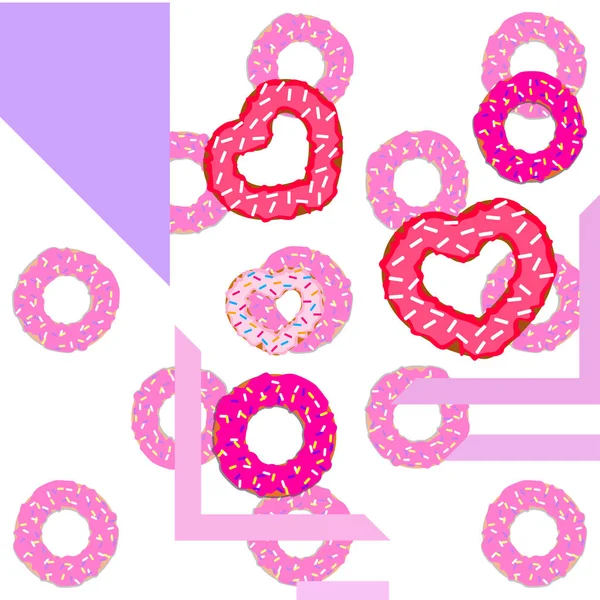 Día San Valentín Donut Corazón Tarjeta Felicitación Vector Fondo — Vector de stock