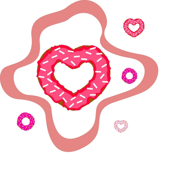 Dia Dos Namorados Donut Coração Cartão Saudação Fundo Vetorial — Vetor de Stock