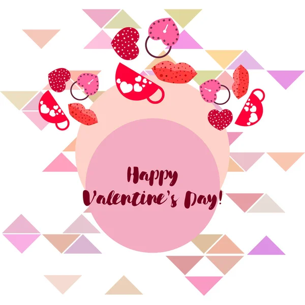 Día San Valentín Taza Cerradura Labios Corazón Vector Fondo — Vector de stock