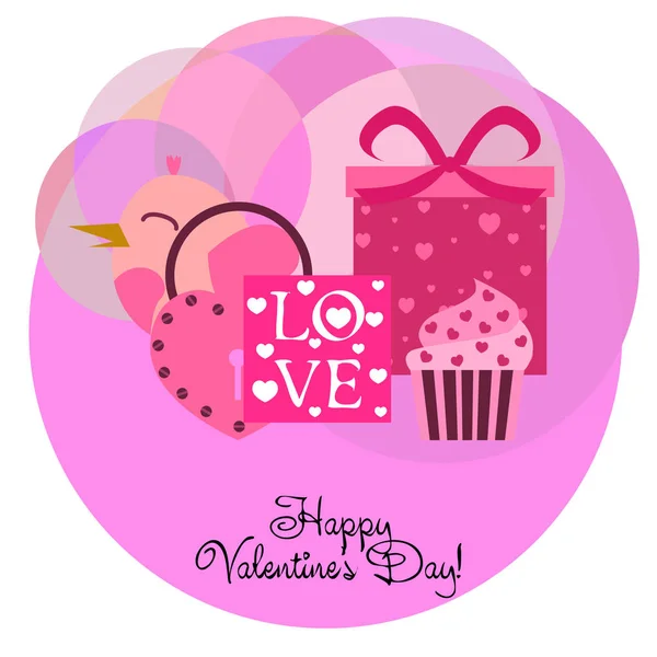 Sada Slavnostní Prvků Pro Den Svatého Valentýna Plochá Vektorové Ilustrace — Stockový vektor