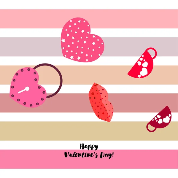 Valentine Day Mug Lock Lips Heart Vector Background — Stock Vector