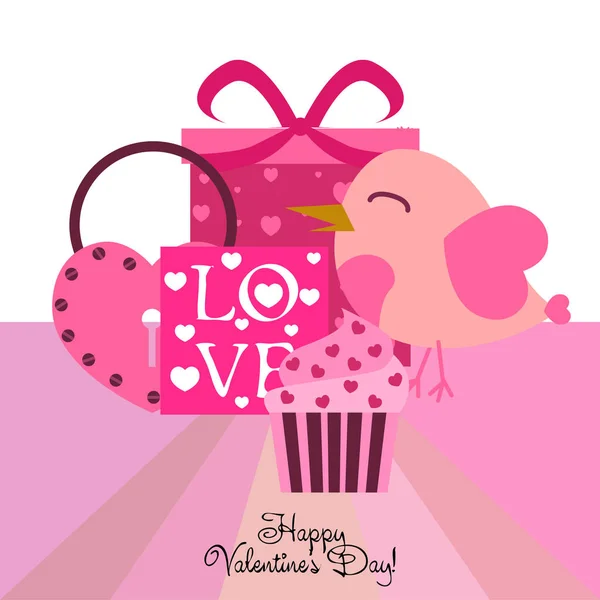 Set Celebratory Elements Valentine Day Flat Vector Illustration Isolated White — Stock Vector