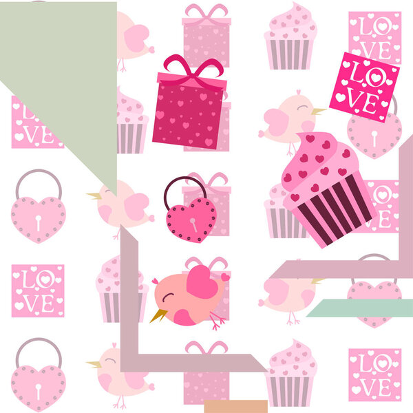 A set of celebratory elements for St. Valentine's Day. flat vector illustration isolated on white background