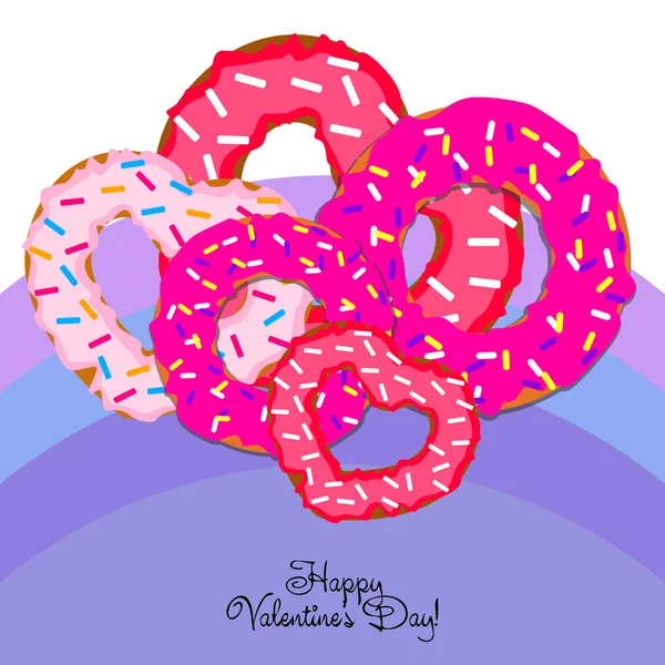 День Святого Валентина Пончик Открытки Векторный Фон — стоковый вектор