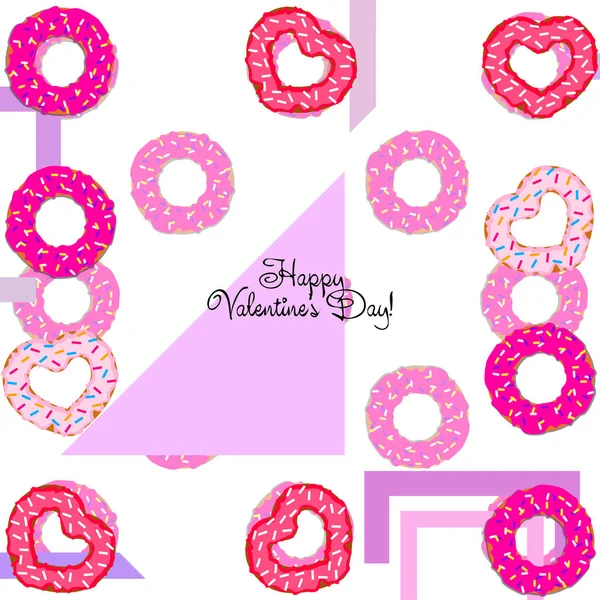 Dia Dos Namorados Donut Coração Cartão Saudação Fundo Vetorial —  Vetores de Stock