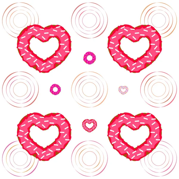 Día San Valentín Donut Corazón Tarjeta Felicitación Vector Fondo — Vector de stock