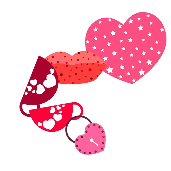 Ημέρα Του Αγίου Βαλεντίνου Κούπα Κλειδαριά Χείλη Καρδιά Διάνυσμα Φόντο — Διανυσματικό Αρχείο