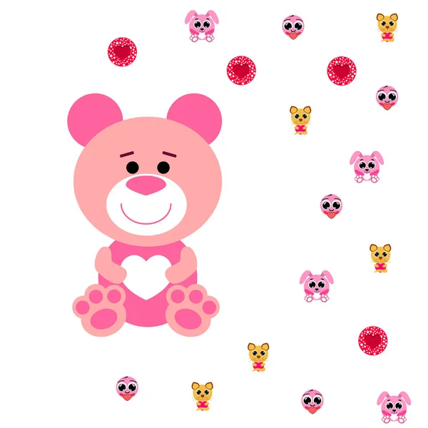 Aftelkalender Voor Valentijnsdag Kat Konijn Bear Hart Smiley Vector Achtergrond — Stockvector