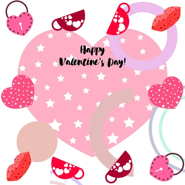 Día San Valentín Taza Cerradura Labios Corazón Vector Fondo — Vector de stock