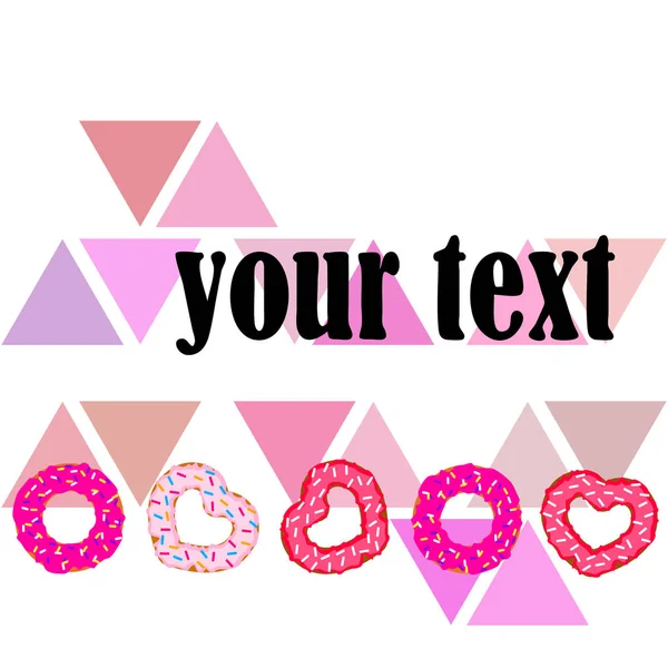 Día San Valentín Donut Corazón Tarjeta Felicitación Vector Fondo — Vector de stock