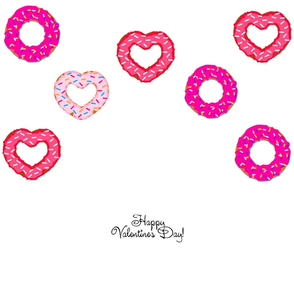 Día San Valentín Donut Corazón Tarjeta Felicitación Vector Fondo — Vector de stock