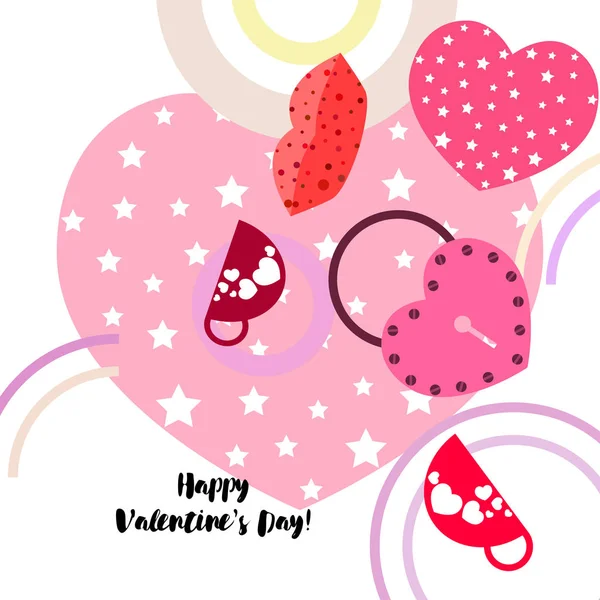 Día San Valentín Taza Cerradura Labios Corazón Vector Fondo — Vector de stock