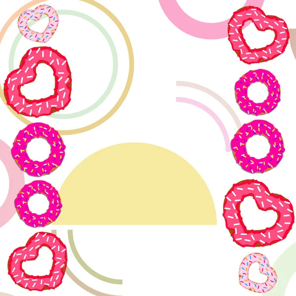 Valentine Day Heart Donut Greeting Card Vector Background — Stock Vector