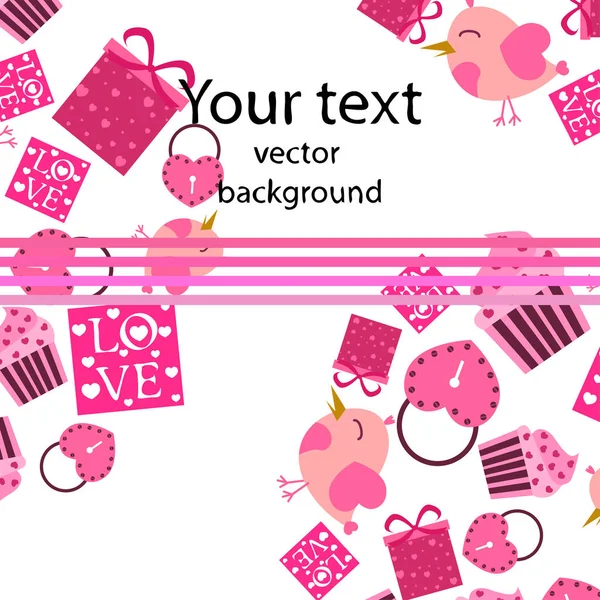 Set Celebratory Elements Valentine Day Flat Vector Illustration Isolated White — Stock Vector