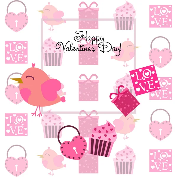 Set Celebratory Elements Valentine Day Flat Vector Illustration Isolated White — Stock Vector