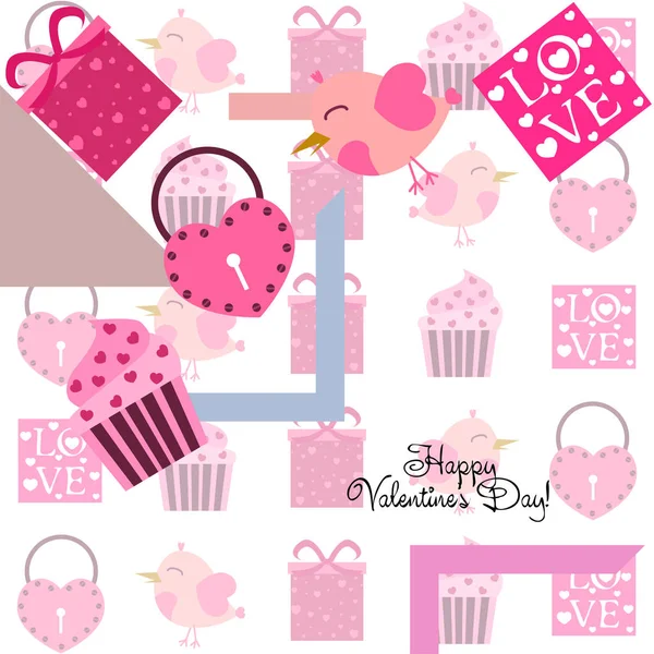 Conjunto Elementos Celebración Para Día San Valentín Ilustración Vectorial Plana — Vector de stock