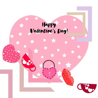 Sevgililer günü, kupa, kilit, dudaklar, kalp, vektör arka plan