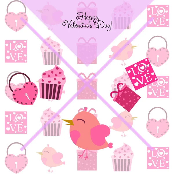 Set Celebratory Elements Valentine Day Flat Vector Illustration Isolated White — Stock Vector