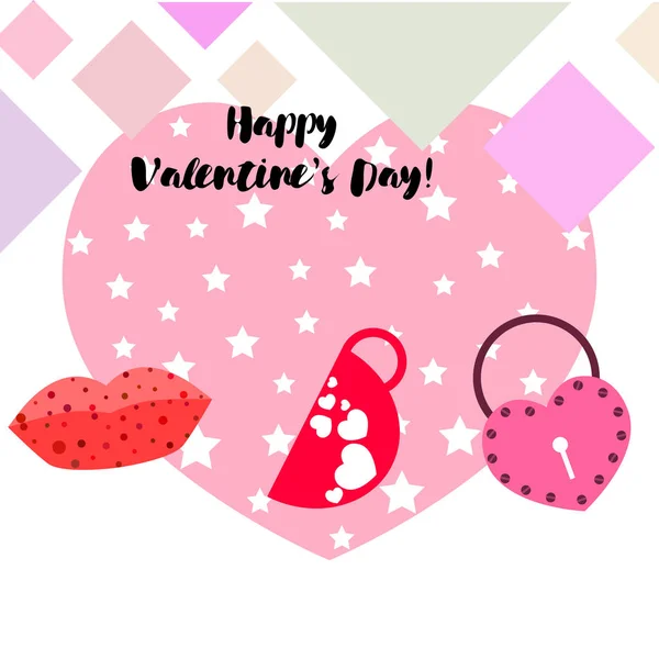Aftelkalender Voor Valentijnsdag Mok Slot Lippen Hart Vector Achtergrond — Stockvector