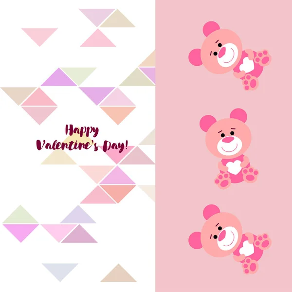 Aftelkalender Voor Valentijnsdag Teddybeer Felicitatie Vector Achtergrond — Stockvector