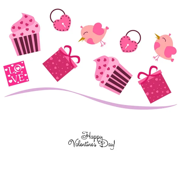 Set Celebratory Elements Valentine Day Flat Vector Illustration Isolated White — Stock Vector