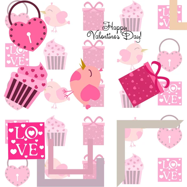 Conjunto Elementos Celebración Para Día San Valentín Ilustración Vectorial Plana — Vector de stock