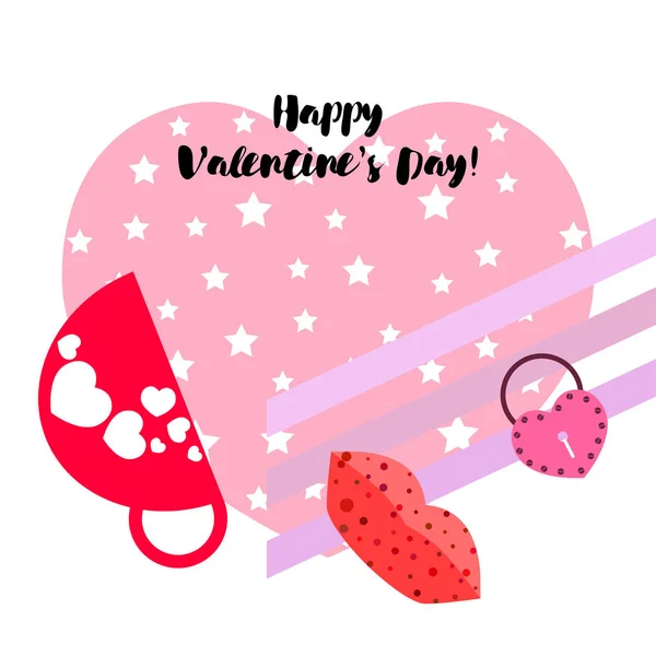 Día San Valentín Taza Cerradura Labios Corazón Vector Fondo — Vector de stock