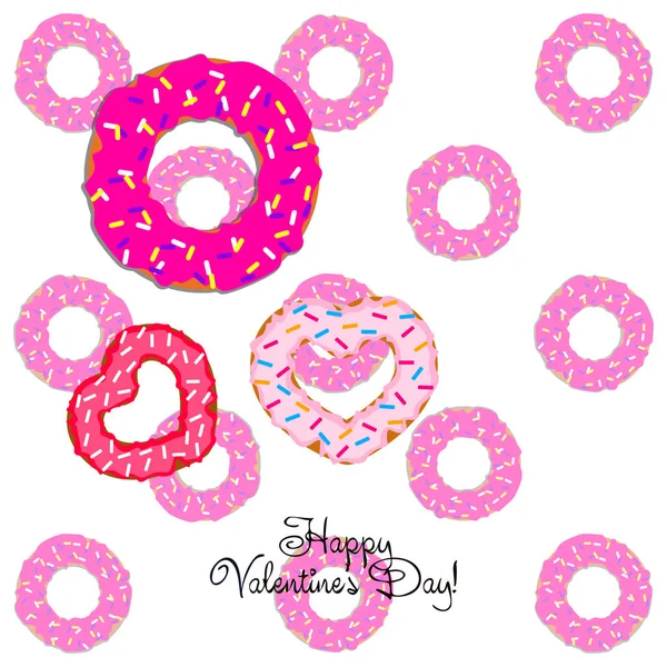 Alla Hjärtans Dag Hjärtat Donut Gratulationskort Vector Bakgrund — Stock vektor