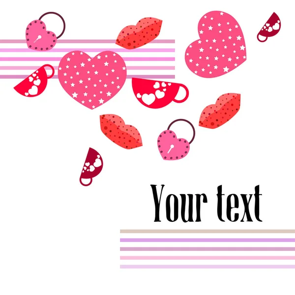 Valentine Day Mug Lock Lips Heart Vector Background — Stock Vector