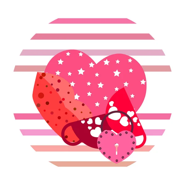 Día San Valentín Taza Cerradura Labios Corazón Vector Fondo — Vector de stock