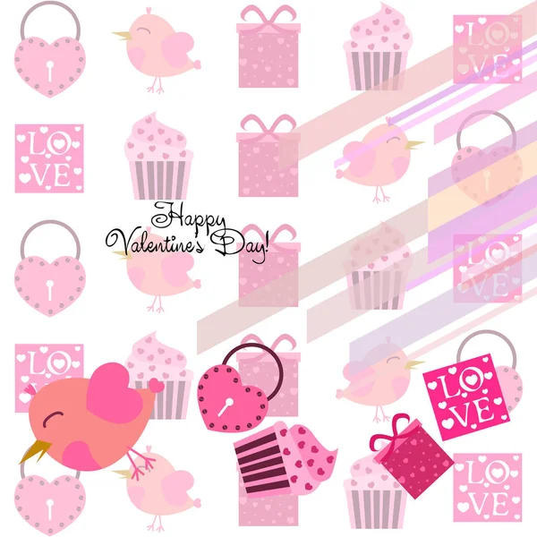 Set Celebratory Elements Valentine Day Flat Vector Illustration Isolated White — Stock Vector