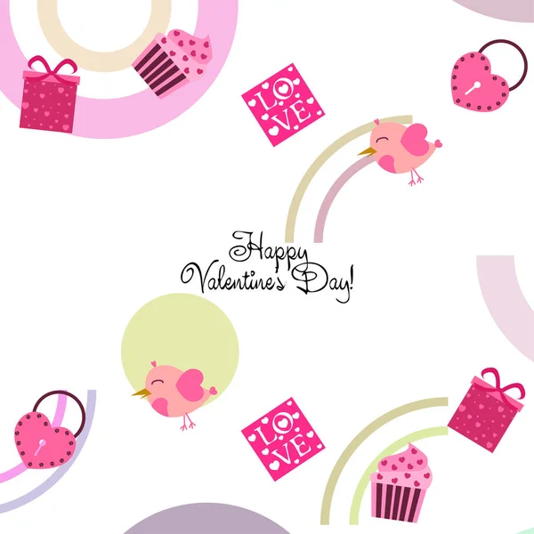 Set Celebratory Elements Valentine Day Flat Vector Illustration Isolated White — Stock Vector