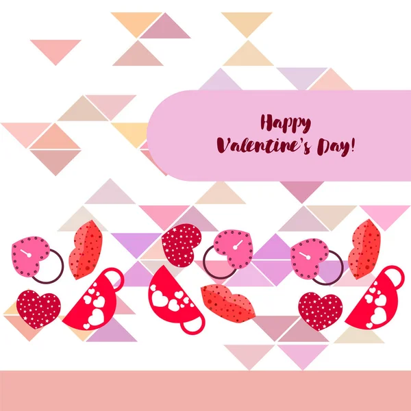 Día San Valentín Taza Cerradura Labios Corazón Vector Fondo — Vector de stock