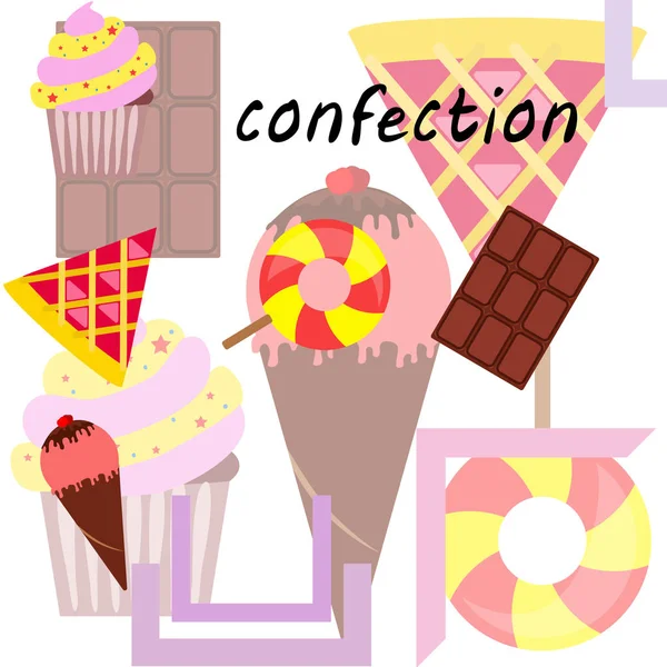 Chocolate, caramelo, pastel, pastel, helado, dulce, vector abstracto ilustración . — Vector de stock