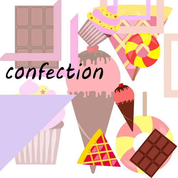 Chocolate, caramelo, pastel, pastel, helado, dulce, vector abstracto ilustración . — Archivo Imágenes Vectoriales