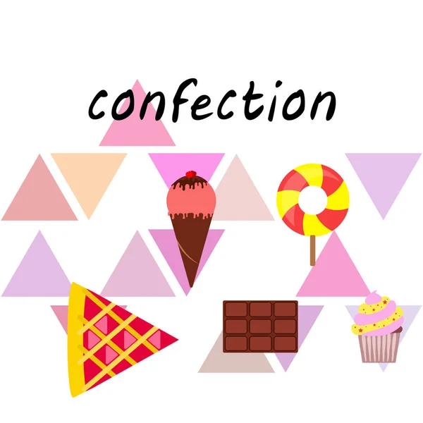 Chocolat, bonbons, gâteau, tarte, crème glacée, sucré, illustration vectorielle abstraite . — Image vectorielle