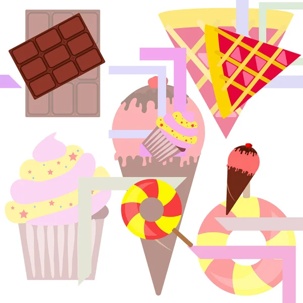 Schokolade, Süßigkeiten, Kuchen, Kuchen, Eis, Süßigkeiten, abstrakte Vektorillustration. — Stockvektor