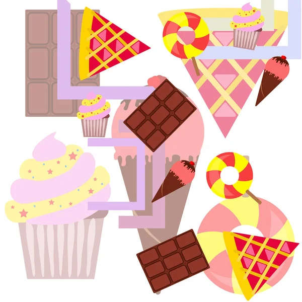 Chocolate, caramelo, pastel, pastel, helado, dulce, vector abstracto ilustración . — Vector de stock