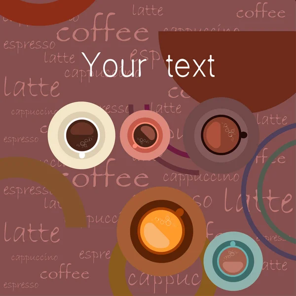 Fondo vectorial sobre un tema de café. Una taza de café fresco, molinillo de café, prensa francesa para la elaboración de cerveza. — Vector de stock