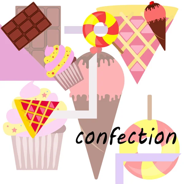 Czekolada, słodycze, ciasto, ciasto, lody, słodkie, streszczenie wektor ilustracja. — Wektor stockowy