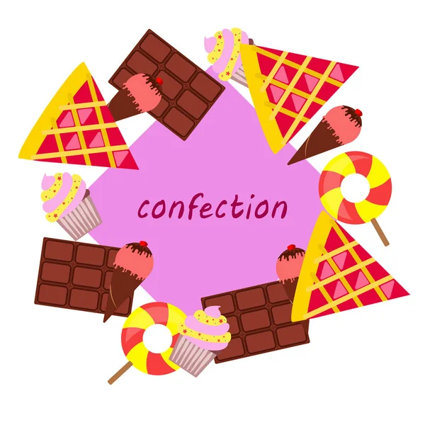 チョコレート、キャンディ、ケーキ、パイ、アイスクリーム、甘い、抽象ベクトル図. — ストックベクタ