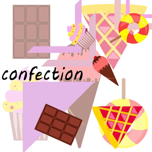 Chocolate, caramelo, pastel, pastel, helado, dulce, vector abstracto ilustración . — Archivo Imágenes Vectoriales