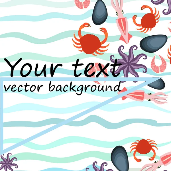Mořské Plody Pozadí Kopie Prostoru Vektorové Ilustrace — Stockový vektor