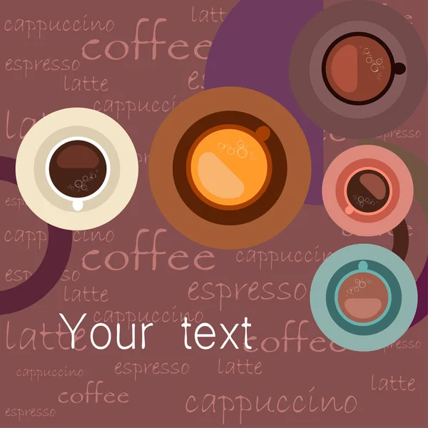 Fondo vectorial sobre un tema de café. Una taza de café fresco, molinillo de café, prensa francesa para la elaboración de cerveza. — Archivo Imágenes Vectoriales