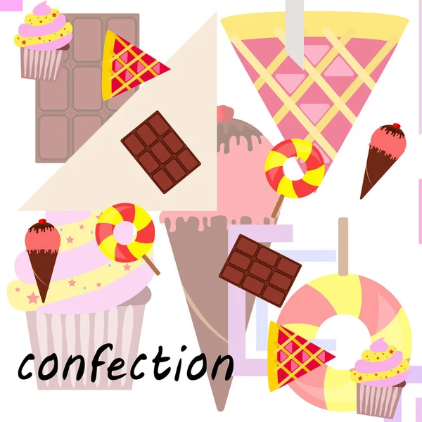 Chocolate, caramelo, pastel, pastel, helado, dulce, vector abstracto ilustración . — Archivo Imágenes Vectoriales