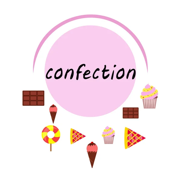 Σοκολάτα, καραμέλα, κέικ, πίτα, παγωτό, γλυκό, αφηρημένη διανυσματικά εικονογράφηση. — Διανυσματικό Αρχείο