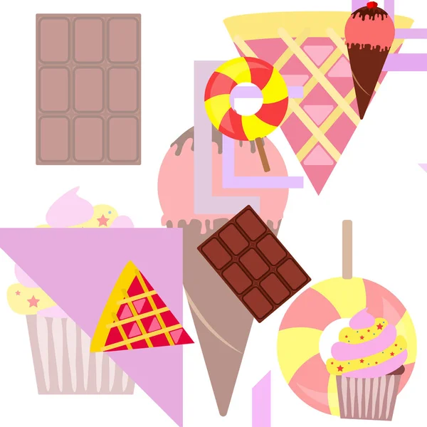 Choklad, godis, tårta, paj, glass, söta, abstrakt vektorillustration. — Stock vektor